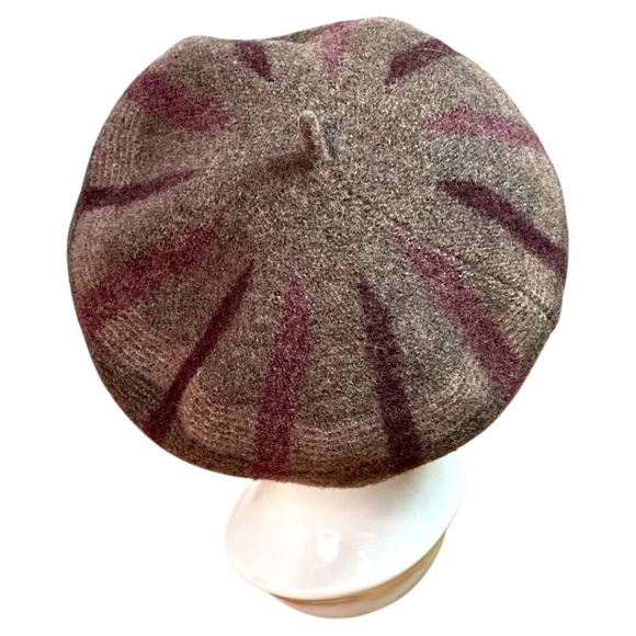 CANADIAN HAT 1918 Briana 100% Wool Knit Plaid Beret Purple Taupe O/S - Picture 4 of 7